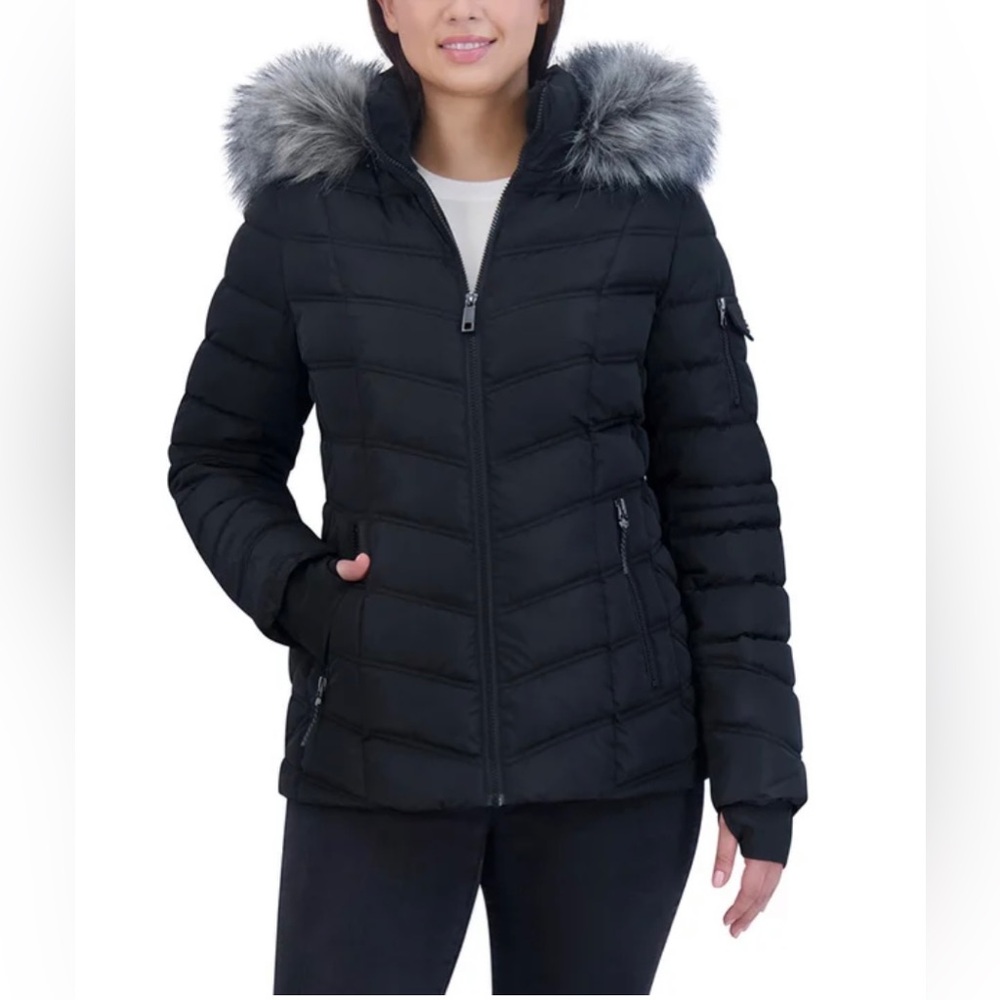 ❤️New Nautica Ladies Puffer with Faux Fur Hood BLACK color Size M - Picture 1 of 8